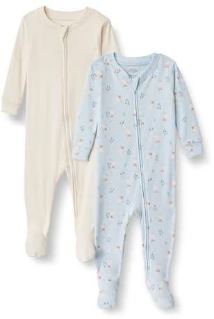 Amazon Essentials x Sofia Grainge Unisex Toddlers' Snug-Fit Cotton Footed Pajamas, Pack of 2, Light Blue Geese, 3T