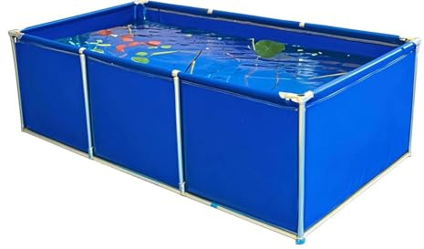 Bassin de Jardin Hors Sol avec Vanne de Vidage,Piscine Tubulaire Rectangulaire,Bassine Temporaire Poisson,Réservoir d'eau Aquaculture Réservoir,Bleu,1 * 1 * 0.5m