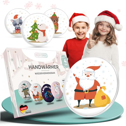 KIDVERSE Handwärmer Kinder 4er Set - Taschenwärmer wiederverwendbar - Wohltuende Handwärmer zum Knicken - Wärmepads Hände mit süßen Motiven - Taschenwärmer Kinder