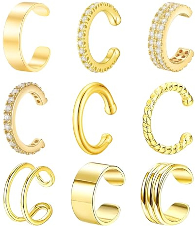 9 Stück Ear Cuff Gold, Ear Cuff, Ear Cuffs Set, Ohrringe Gold, C-Förmige Ohrmanschetten, Elegante Ohrclips für Damen, Perfekt für Hochzeiten, Partys Und Tägliches Tragen, Schmuck für Damen
