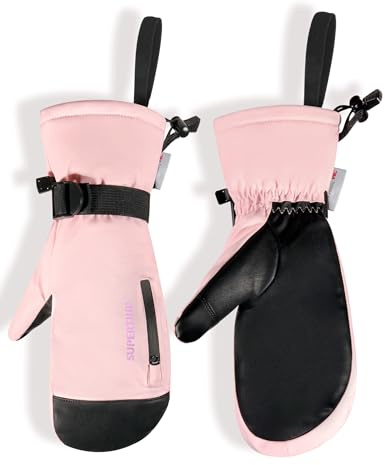 Supertrip Ski Mittens Men Women, Waterproof Snowboard Mittens Gloves Touch-Screen Anti-Slip Snow Mitts 3M Thinsulate, Warm Insulated in Cold Weather Winter (Pink, Small)