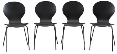 [en.casa] Esszimmerstühle 4er Set Etne Stühle für Esszimmer Küchenstühle Stapelstuhl Holz Metallbeine 85 x 48 x 50 cm Lehnstuhl Schwarz