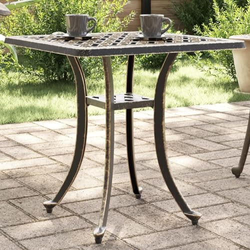 HaoChrymec Gartentisch Bronzen Aluminiumguss, Wetterfest, Modernes Design, Beistelltisch Outdoor, Balkon Tisch, Loungetisch Garten, 53 x 53 x 53 cm
