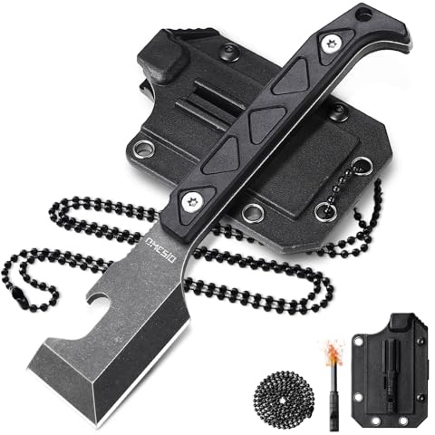 OMESIO M-XG11 hals kniv av D2 stål, industriellt multiverktyg bälteskniv, med 5,7 cm blad, Kydex-slida med klämma, standby-tändstål och kulkedja – EDC-verktyg för verkstad, camping och vardagsbruk