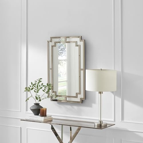 Furniturebox UK Opaline Grey Large Rectangle Wall Mirror 90x60cm – Ornate Art Deco Style with Smoked Reflective Frame – Horizontal or Vertical Hanging For Living Room, Bedroom, Hallway