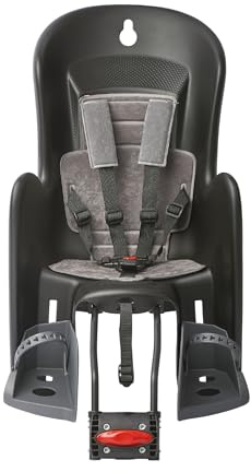 Polisport 8632000068 Bilby FF AMZ Silla Infantil Montada en Cuadro, 9M-6A, Arnés 5 Puntos, Reposapiés 12 Posiciones, Reflectores Traseros, Compatible con Bicis 26–28”, Negro/Gris Oscuro