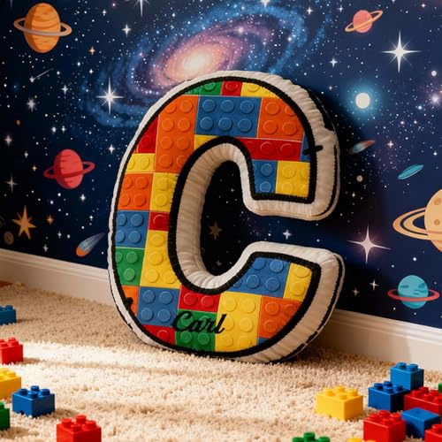 Drawelry Custom Pillow Personalized Letter-Shaped Pillows Custom Throw Pillows with Name and Letter Personalized 3D Pillow for Women Men (Building Block)