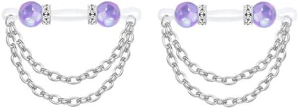 DATOA 2Pcs Fake Nipple Rings with Chain Tassel Non Piercing Nipple Jewelry Elastic Adjustable Nooses Faux Piercing Jewelry-Purple