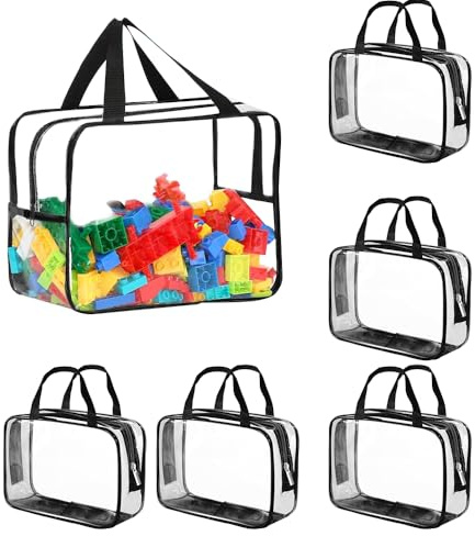 6 Stück PVC Spielzeug Aufbewahrungstasche, Toy Storage Bags für Badespielzeug, Transparente wasserdichte PVC Organizer für Kinder, Bausteine, Spielzeugauto, Puzzles mit Netztasche Tag-Tasche