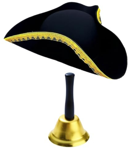 AOVNA Town Crier Fancy Dress Accessory Pirate Tricorn Hat Hand Bell Historical Medieval Party Cosplay Halloween Costume