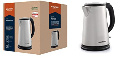 GRUNDIG WK5620 Wasserkocher, 2200 W, 1,7 l, 1.7 liters, Edelstahl/Schwarz