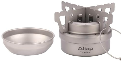 ATiAP Alkohol-Herd, Titan, tragbar, Camping, Rucksackreisen, Wandern, Herd mit Kreuzständer, Tragetasche (mit Feuerschutzabdeckung)