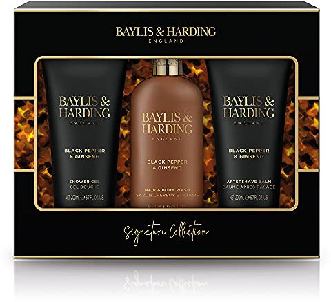 Baylis & Harding Men's Signature Collection Black Pepper & Ginseng Luxury Bathing Trio Gift Set - Vegan Friendly