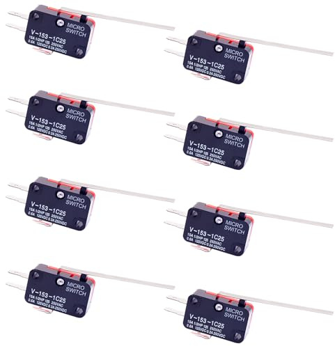 CESFONJER 8 Stück V-153-1C25 Mikro-Endschalter, lang, gerad, Hebelarm, SPDT-Schnappfunktion, Set für Arduino-Projekte