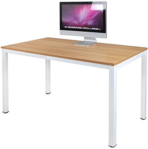 sogesfurniture Scrivanie 120x60cm Tavolo per Computer Ufficio Postazioni di Lavoro Scrivania PC Tavolo da Pranzo Moderno in Acciaio Legno, Teak & Bianco AC3TW-120-SF