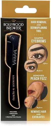 Hollywood Browzer Dermaplaning Razor Tool for Face - Eyebrow Shaping - Removing Unwanted Hair and Peach Fuzz - Exfoliating Tool for Women - Face Razor for Women - Facial Hair Remover - (Black)