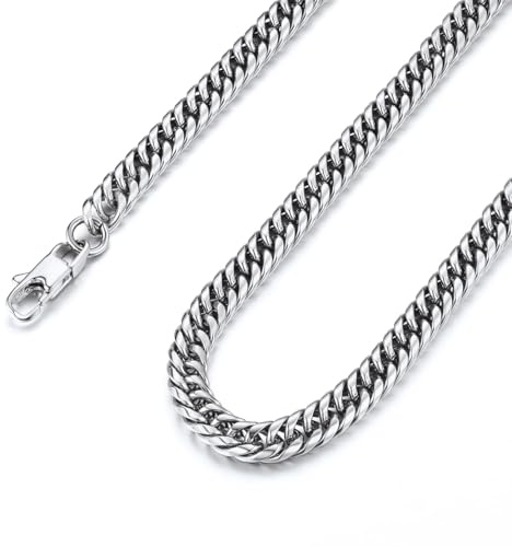 FindChic Edelstahl Massiv Panzerkette Halskette Breite 3,5/6/9/12mm Länge 46/51/55/61/66/71/76/91 cm Cuban Gliederkette Schmuck für Herren Damen Jungen