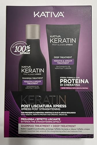 KATIVA KERATIN Post Alisado Xpress Shampoo Treatment + Deep Treatment - POST-Kit mit Keratin Shampoo 250 ml + 200 ml Maske mit pflanzlichem Keratin und Arganöl