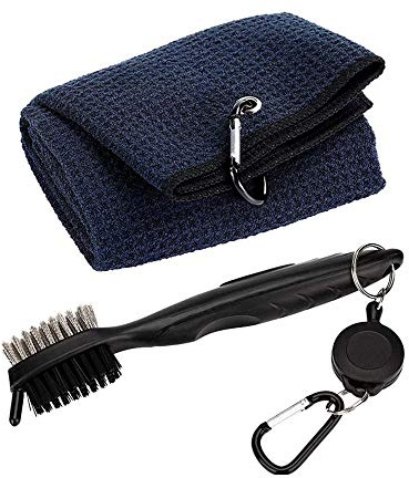 Namvo Golf Club Bürsten- und Handtuchreiniger-Kit, doppelseitige Nylon- und Stahl-Club Groove Ball-Reinigungswerkzeugbürste mit Schlaufenclip zum Aufh?ngen an Golftaschen Golfgeschenke für Ihn Schwarz