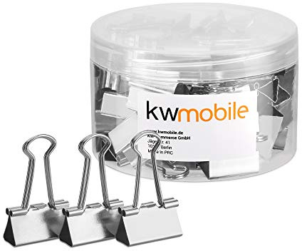 kwmobile Set of Binder Clips (50 Pack) - Small Paper Clamps Foldback Clips for Office Stationary, Printer Paper - 25mm Size (Silver)