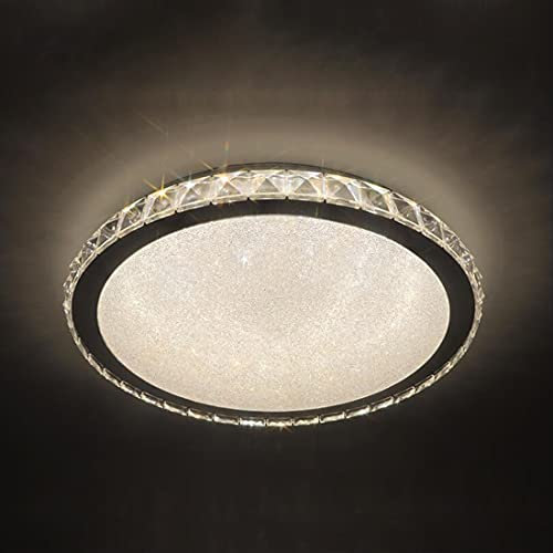 Retro LED Deckenleuchte Vintage Kristall Schlafzimmerlampe mit Fernbedienung Dimmbar Modern Romantische Rund Kristall Leuchte Acryl-Schirm Kronleuchter Deckenlampe für Büro Wohnzimmer Esszimmer Ø50cm