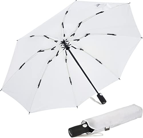 iX-brella Sturmschirm Voll-Fiberglas Taschenschirm groß 106 cm - mit farbigen Speichen - weiß