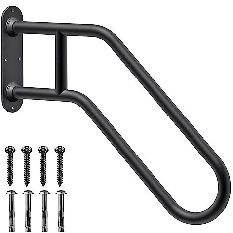 SELEWARE Robuste rutschfeste Handläufe für den Außenbereich, 1-4 Stufen, 63,3 cm Wandhalterung, Treppenhandgeländer, Haltegriffe, U-förmiger Sicherheitsgriff für Garage, Veranda, Garten