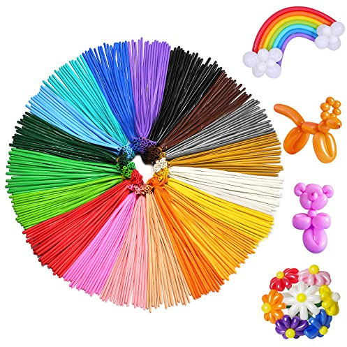 FOTIOMRG 200pcs Twisting Balloons 260 Long Balloons for Balloon Animals, 20 Assorted Colors Premium Quality Magic Skinny Modeling Latex Balloon for Birthday Christmas Party Decorations
