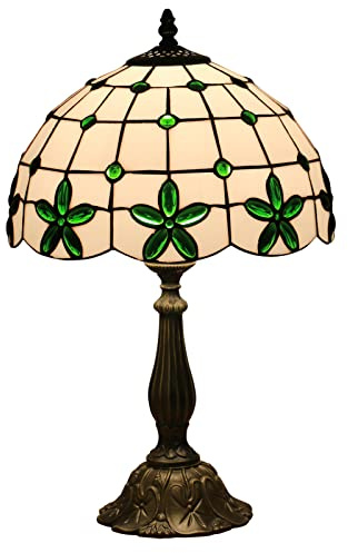 Uziqueif Tiffany Tischlampe, 12 Zoll Dekorative Tischlampe Aus Buntglas, Vintage deko Nachttischlampen Für Schlafzimmer, Lampenfassung Aus Zinklegierung Tiffany Lamp,Grün