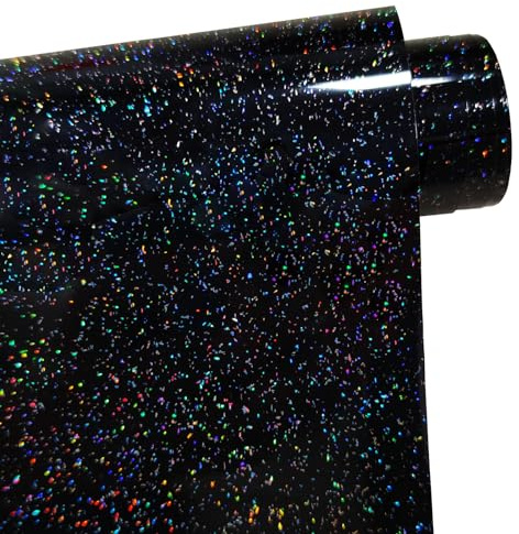 FORBELL Glitzer Plotterfolie Textil, Transferfolie Textil Schwarz, Galaxie Heat Transfer Vinyl (Galaxie Schwarz (Glänzend), 30,5cm×3 Meter)
