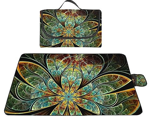 Picknickdecke 200x300cm,XXL Picknickdecke mit Wasserdichter Unterseite,Outdoor Stranddecke Sandfrei,mit Tragegriff Faltbare Picnic Blanket für Camping,Strand,Park,Familie,Konzerte Fantasie Blume