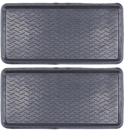Nicola Spring Heavy Duty Rubber Door Mats - 80 x 40cm - Pack of 2 - Decorative Indoor Front Door Black Floor Mat Entry Dirt Trapper Rug Outdoor Boot Scraper Non Slip Backing Doormat