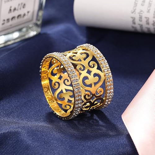 12 Stück Serviettenhalter Metall Serviettenring Tischdekoration Vintage AushöHlen Bling Strass Diamant Serviettenring Für Hochzeit,Weihnachten,Familie Sammeln,Esstischdekoration Urlaubs Party-Gold
