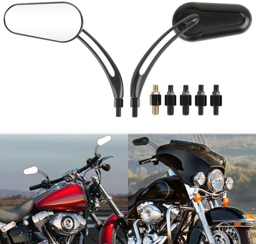 DREAMIZER Schwarz Motorradspiegel, 8 mm/10 mm Ovale Form Upgrade-Motorrad-Rückspiegel, kompatibel mit Bobber ATV Street Bike Cruiser Chopper
