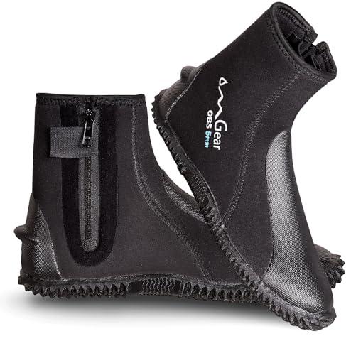 OMGear Neoprene Diving Boots 3mm 5mm Water Boots Dive Fins Booties with Rubber Sole Snorkeling Gear Surfing Scuba(5mm Black，XS(Men7/Women8))