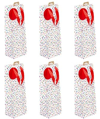 Clairefontaine 26988-4Cpack - Packung 6 Geschenktasche - Tüte Excellia, Format Flasche (12,7x9x35,5 cm), 210g, Weiß -bunte Punkte, Geeignet für Champagne und Wein Flaschen, 1 Pack