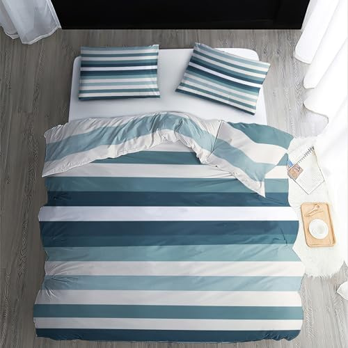 Housse de Couette Rayée 140x200 - Parure de Lit 1 Personne Art Moderne - Ensemble de Literie en Microfibre Douce avec Fermeture éclair, 1 Taies d'oreiller 65x65 cm
