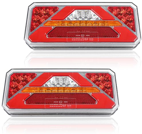 Qiping LED Rückleuchten Anhänger Set, 12V/24V Anhängerbeleuchtung, LKW Rückleuchte Wasserdichtes Rücklicht mit E-mark (TYPE-2)