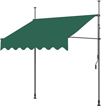 Markise Klemmmarkise Markise, einziehbare Terrassenmarkise, Außenmarkise, schraubenloser Sonnenschutz für den Außenbereich, Türüberdachung, höhenverstellbar, einfache Installation ohne Bohren, grün,