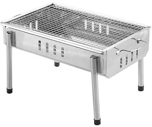Oceano Barbecue a carbone in acciaio inox bracere richiudibile in metallo portatile bbq da esterno griglia per giardino pic-nic campeggio escursione gita (28,5x55x42.5cm)