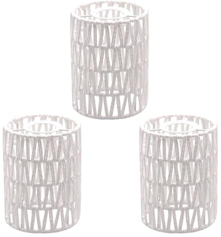 Giutna Boho-Rattan-Lampenschirm, 16,3 cm H x 12,4 cm D, gewebter kleiner Lampenschirm, 4,1 cm, für Kronleuchter, Stehlampe, Deckenventilator, Wandlampe, Weiß, 3 Stück