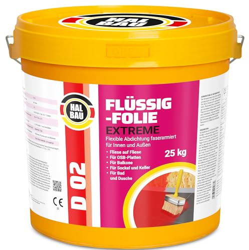 Flytande folie 25 kg, flytande gummi för inomhus- och utomhusbruk, fiberförstärkt högelastisk tätning, vattenbarriär under kakel, balkong, dusch halvkonstruktion D02