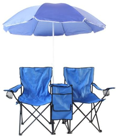 Strandstuhl Klappbar, Zwei Sitze, Dicke Halterung, Oxford-Stoff, Mit Lagerung, mit Schirm, Klappstuhl Strand, für Garten, Strand, Draussen
