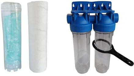 AQUAWATER - 105010 - Kit Performance - Lot de 2 cartouches : 1 filtrante bobinée & 104509 - Station filtre double nu avec clé de déserrage - Taille standard 10 - Raccordement F20/27
