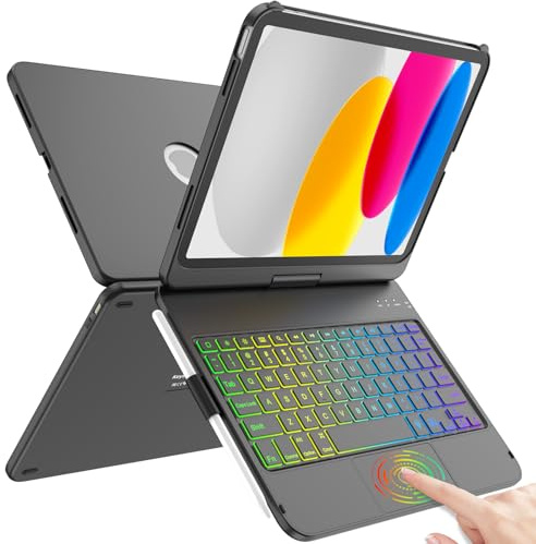 TQQ Keyboard Case for iPad A16 11th Gen 11/10th Gen 10.9 | With Multi-Touch Precision Trackpad, 360° Rotatable, 10 Colors Backlit Keyboard, Compatible with iPad 11 Gen 2025/10 Gen 2022