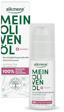 alkmene Gesichtscreme trockene Haut 50 ml - 100% bestätigen glattes Hautgefühl - Feuchtigkeitscreme Gesicht vegan mit Olivenöl - Trockene Haut Gesicht - Moisturizer face - Gesichtscreme Damen