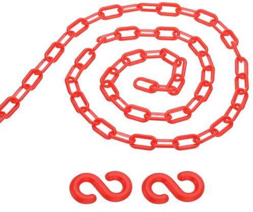PATIKIL 13Ft Plastic Chain Barrier, Safety Link Chain with 2 S-Hooks for Crowd Control at Driveway Elevator Parking Lot, Red