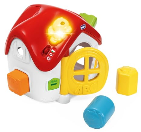 Chicco, ABC Haus mit Lichtern & Geräuschen, Elektronische Formen, Zweisprachiges Lernspiel, 50 Wörter, Sätze und Lieder auf Deutsch & Englisch, Lichter, 4 Formen, Babyspielzeug von 10-36 Monaten