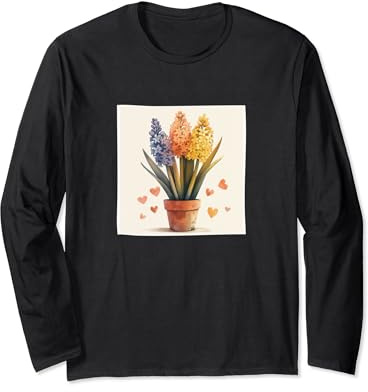 Hyacinth Plant In Pot Cottagecore Hearts Graphic Long Sleeve T-Shirt