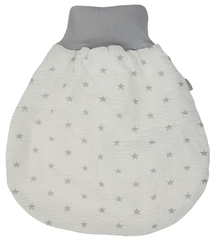 Lilakind“ Baby Baumwoll Strampelsack | Kleinkind Schlafsack | Made in Germany - Weiß Graue Sterne Gr. 0-36 Monate